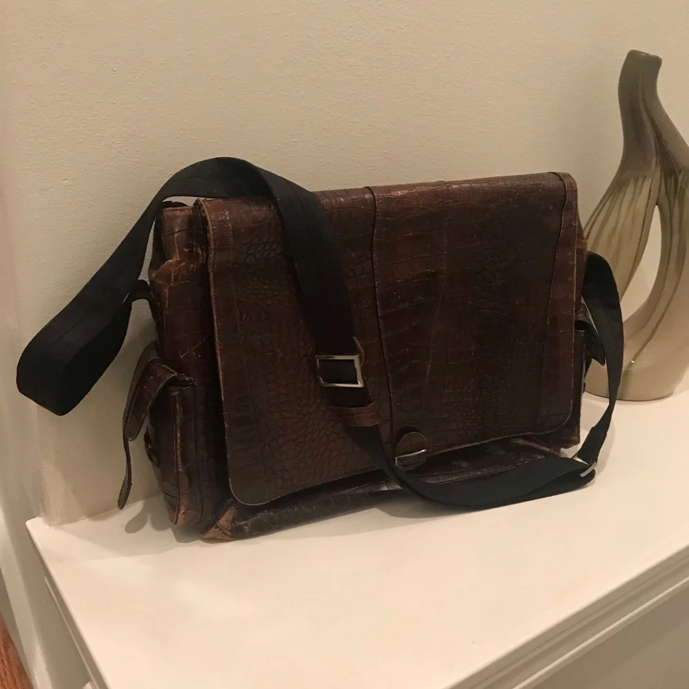 Bosca Brown Crocodile-Embossed Briefcase